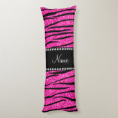 Aangepaste naam neon hot roze glitter zebra strepe lichaamskussen (Achterkant (Verticaal))