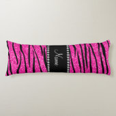 Aangepaste naam neon hot roze glitter zebra strepe lichaamskussen (Voorkant)