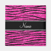 Aangepaste naam neon hot roze glitter zebra strepe magneet (Voorkant)