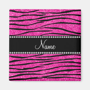 Aangepaste naam neon hot roze glitter zebra strepe magneet