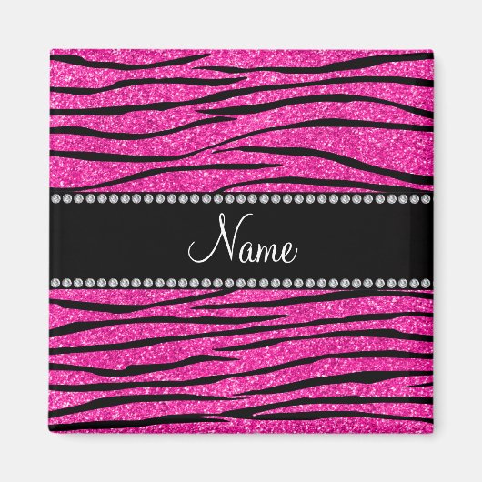 Aangepaste naam neon hot roze glitter zebra strepe magneet (Voorkant)