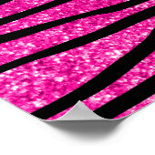 Aangepaste naam neon hot roze glitter zebra strepe poster (Hoek)