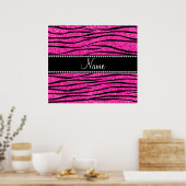 Aangepaste naam neon hot roze glitter zebra strepe poster (Keuken)