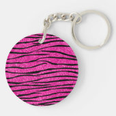 Aangepaste naam neon hot roze glitter zebra strepe sleutelhanger (Achterkant)