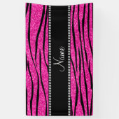 Aangepaste naam neon hot roze glitter zebra strepe spandoek (Verticaal)
