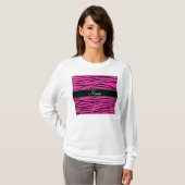 Aangepaste naam neon hot roze glitter zebra strepe t-shirt (Voorkant volledig)