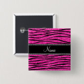 Aangepaste naam neon hot roze glitter zebra strepe vierkante button 5,1 cm (Voorkant /achterkant)