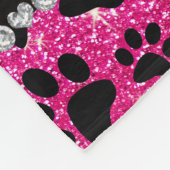 Aangepaste naam neon hot roze glitter zwarte hondj fleece deken (Hoek)