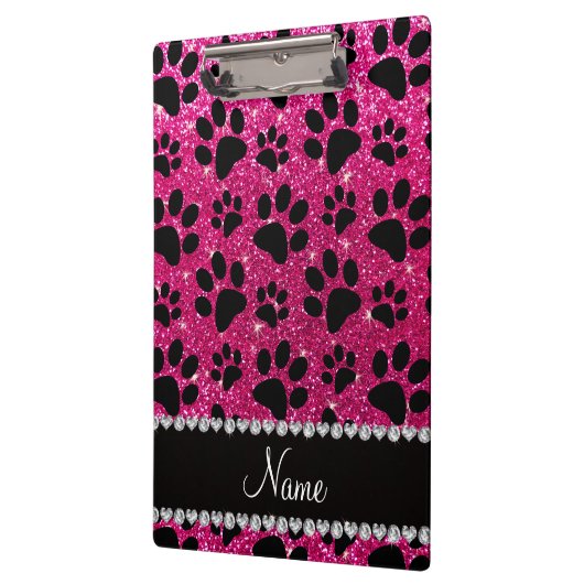 Aangepaste naam neon hot roze glitter zwarte hondj klembord (Links)