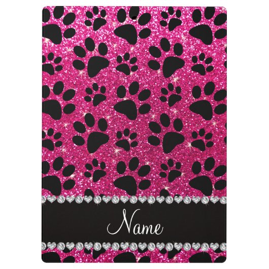 Aangepaste naam neon hot roze glitter zwarte hondj klembord (Achterkant)