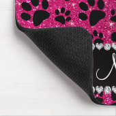 Aangepaste naam neon hot roze glitter zwarte hondj muismat (Hoek)