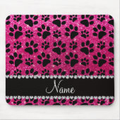 Aangepaste naam neon hot roze glitter zwarte hondj muismat (Voorkant)