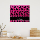 Aangepaste naam neon hot roze glitter zwarte hondj poster (Keuken)