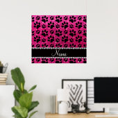 Aangepaste naam neon hot roze glitter zwarte hondj poster (Thuiskantoor)