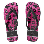 Aangepaste naam neon hot roze glitter zwarte hondj teenslippers (Voetbed)