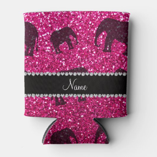 Aangepaste naam neon hot-roze glitterolifanten blikjeskoeler (Voorkant)
