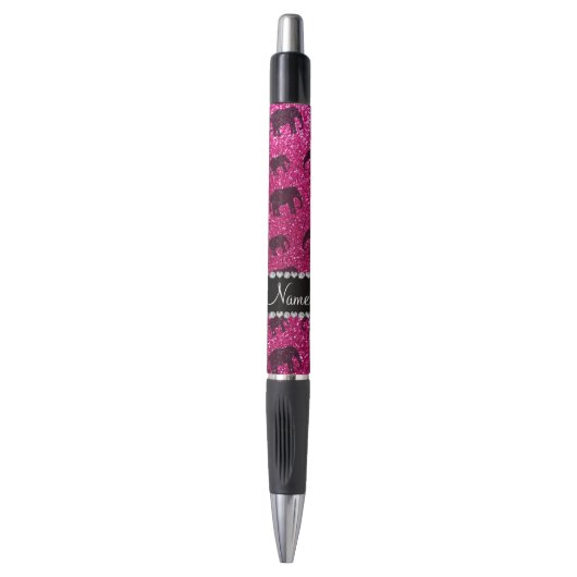 Aangepaste naam neon hot-roze glitterolifanten pen (Voorkant Verticaal)