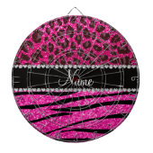 Aangepaste naam neon hot-roze zebrastrepen leopard dartbord (Voorkant)