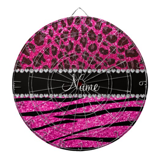 Aangepaste naam neon hot-roze zebrastrepen leopard dartbord (Voorkant)