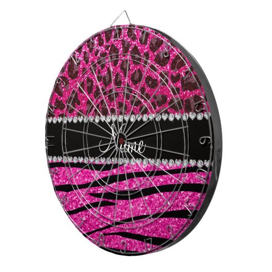 Aangepaste naam neon hot-roze zebrastrepen leopard dartbord (Voorkant Rechts)