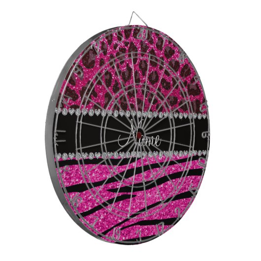 Aangepaste naam neon hot-roze zebrastrepen leopard dartbord (Voorkant Links)