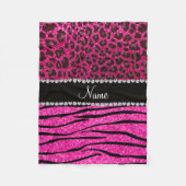 Aangepaste naam neon hot-roze zebrastrepen leopard fleece deken (Voorkant)