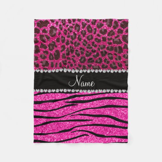 Aangepaste naam neon hot-roze zebrastrepen leopard fleece deken (Voorkant)
