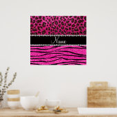 Aangepaste naam neon hot-roze zebrastrepen leopard poster (Keuken)