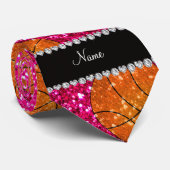 Aangepaste naam neon hotroze glitterbasketballen stropdas (Opgerold)