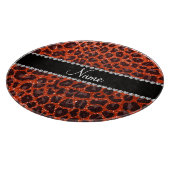Aangepaste naam neon oranje glitter leopard print snijplank (Hoek)