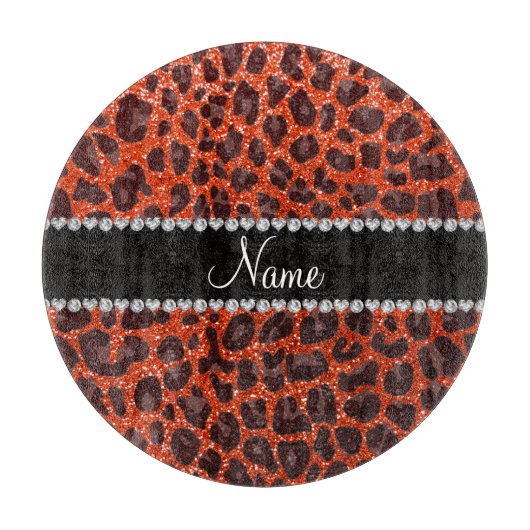 Aangepaste naam neon oranje glitter leopard print snijplank (Voorkant)