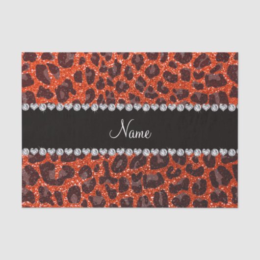 Aangepaste naam neon oranje glitter leopard print tissuepapier (Voorkant)