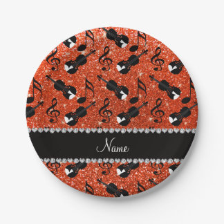 Aangepaste naam neon oranje glitter violeert muzie papieren bordje