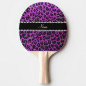 Aangepaste naam neon paarse glitter leopard print tafeltennisbatje (Voorkant)