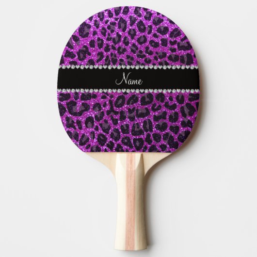 Aangepaste naam neon paarse glitter leopard print tafeltennisbatje (Voorkant)