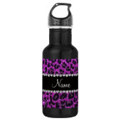 Aangepaste naam neon paarse glitter leopard print waterfles  (Voorkant)
