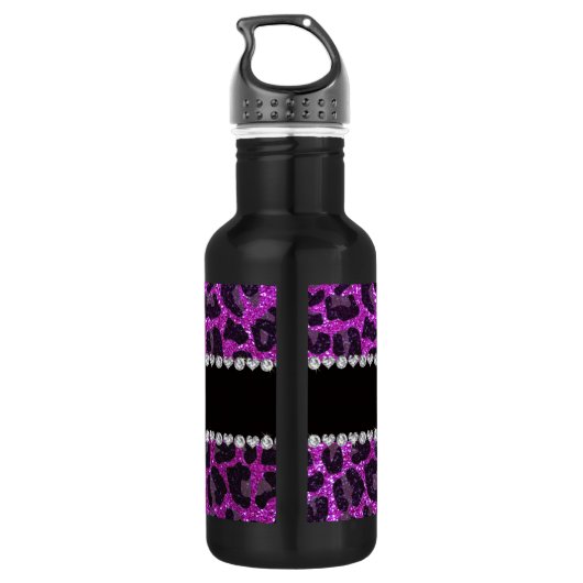 Aangepaste naam neon paarse glitter leopard print waterfles  (Achterkant)