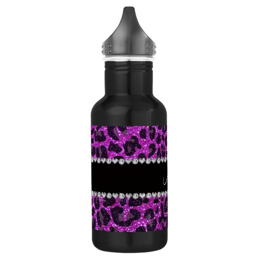 Aangepaste naam neon paarse glitter leopard print waterfles  (Links)