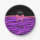 Aangepaste naam neon paarse glitter zebra striboog papieren bordje (Voorkant)