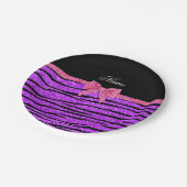 Aangepaste naam neon paarse glitter zebra striboog papieren bordje (Gekanteld)