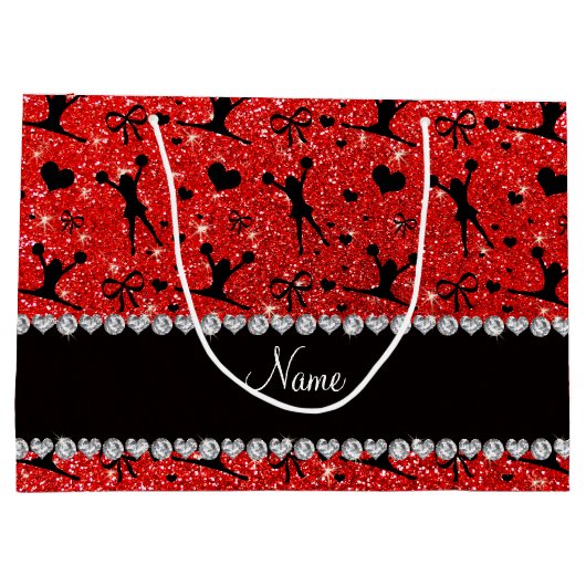 Aangepaste naam neon red glitter cheerlead groot cadeauzakje (Achterkant)