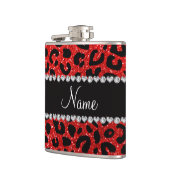 Aangepaste naam neon red glitter cheetah print heupfles (Links)