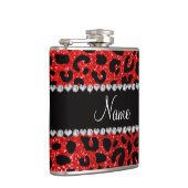 Aangepaste naam neon red glitter cheetah print heupfles (Rechts)