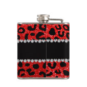 Aangepaste naam neon red glitter cheetah print heupfles (Achterkant)