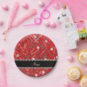 Aangepaste naam neon red glitter lacrosse sticks papieren bordje (Feest)