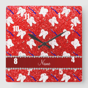 Aangepaste naam neon red glitter penselen and toot vierkante klok