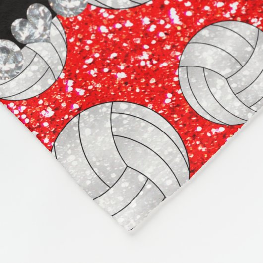 Aangepaste naam neon red glitter volleyballen fleece deken (Hoek)