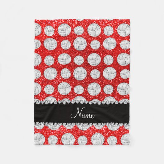 Aangepaste naam neon red glitter volleyballen fleece deken (Voorkant)
