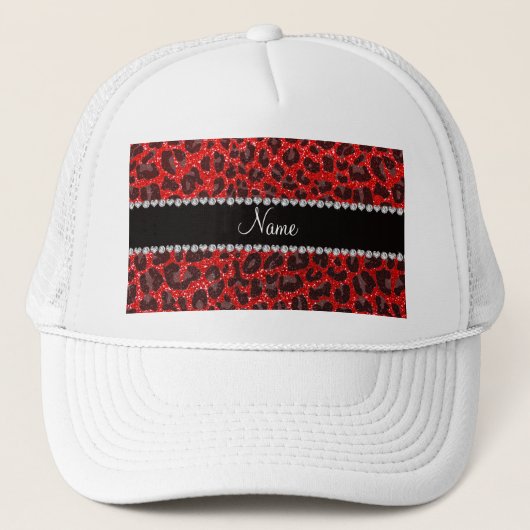 Aangepaste naam neon rode glittersplaat trucker pet (Voorkant)