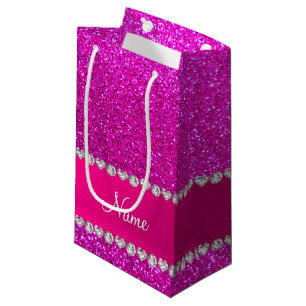 Aangepaste naam neon roze glitter hot roze streep klein cadeauzakje